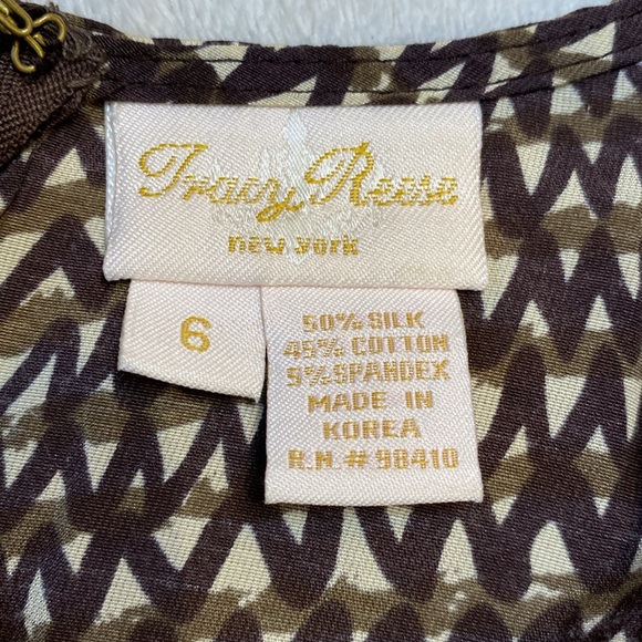 Tracy Reese structured peplum brown tan abstract silk blend bustier top S - Picture 3 of 13